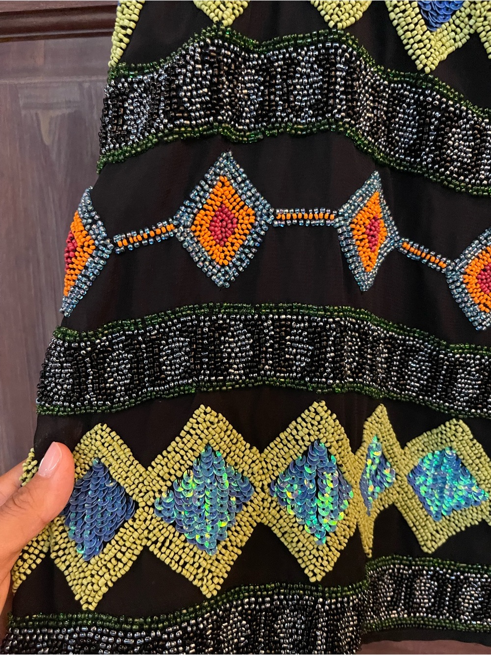 Top Shop Black Beaded Geometric Mini Skirt - Multicolor Accent Size 8 - Picture 3 of 7